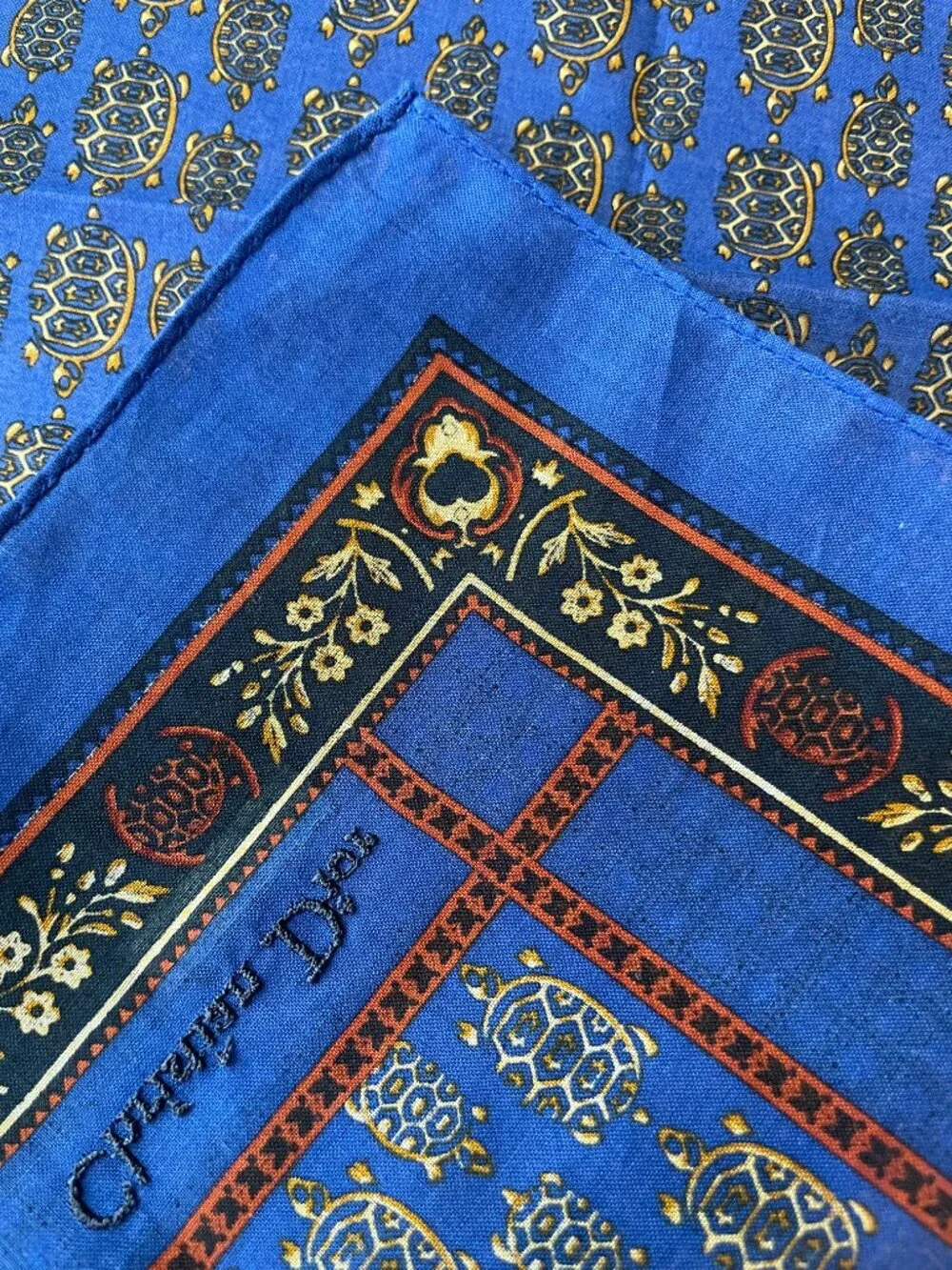 Christian Dior Vintage Cotton Scarf | NWT | Turtle Print | Rolled Hem